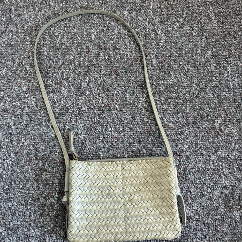 Madewell Cream Ashen Sage 100% Leather Woven Crossbody Bag small